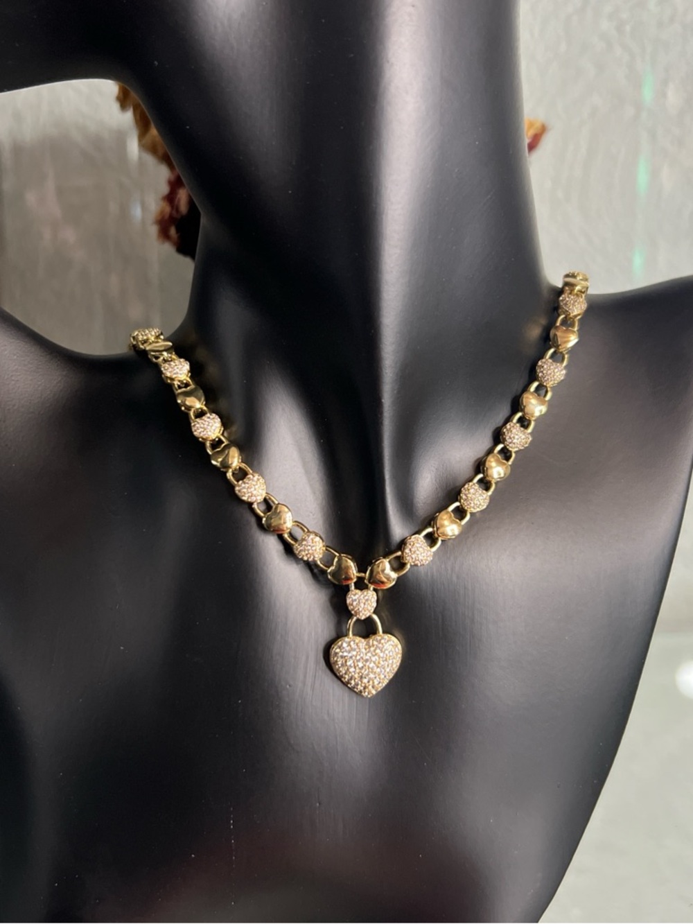 Pavé Heart Pendant Necklace in Gold-Tone